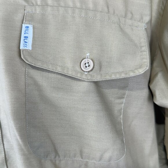 Bill Blass XL 70s Mens Khaki Long Sleeve Button-Up Shirt With Flap Pockets - Picture 6 of 12